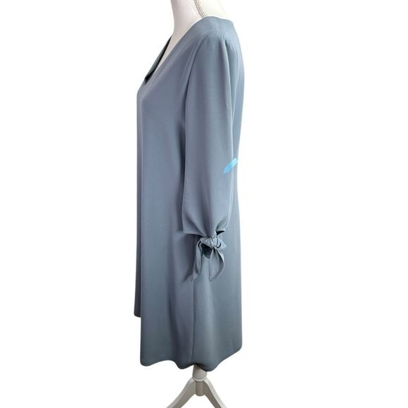 Lafayette 148 Elegant Blue V-Neck Dress with Tie Sleeves Size M - Picture 6 of 10